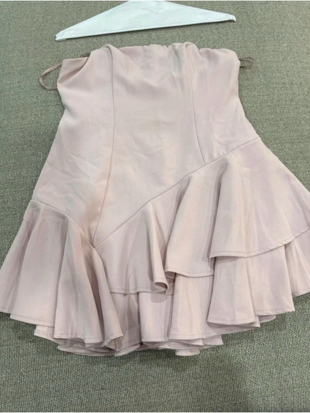 mts Strapless Asymmetrical Ruffle Mini Skirt in Pale Blush